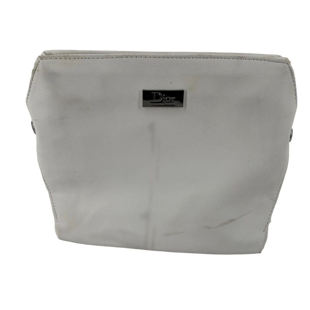 Dior Beauty Cosmetic Bag White Vegan Leather Snap Close Small Travel Bag Clutch